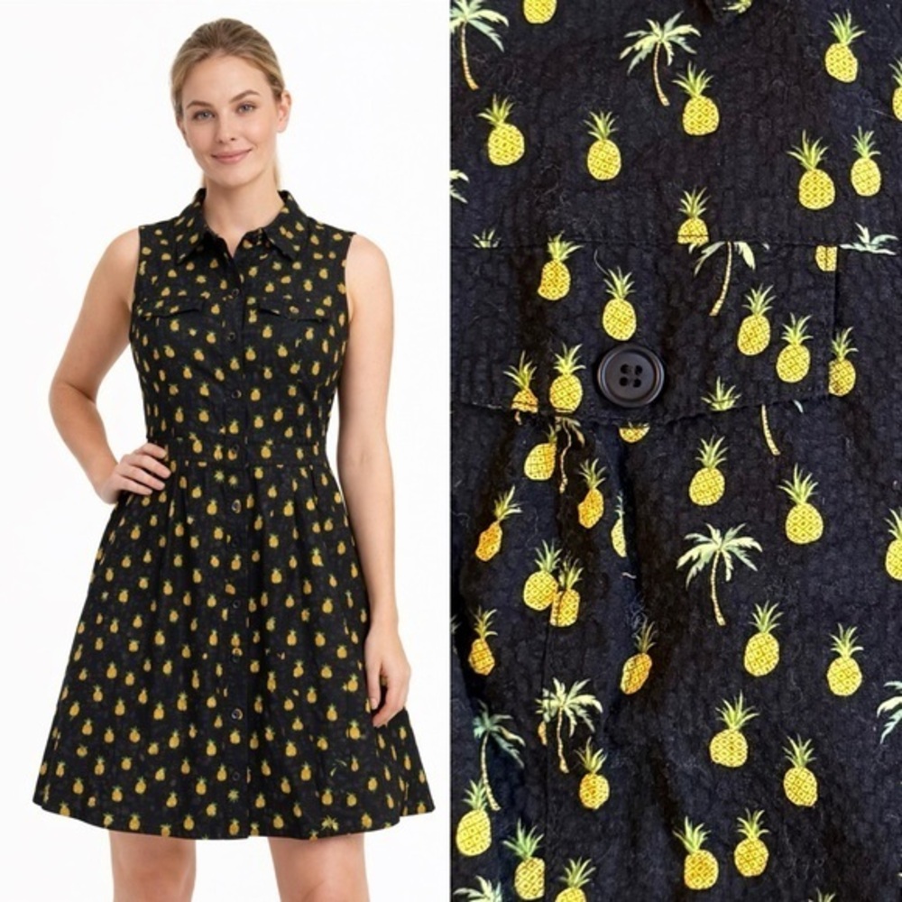 Birds of North America Pineapple Print Sleeveless Knee Length Dress Whimsy 6